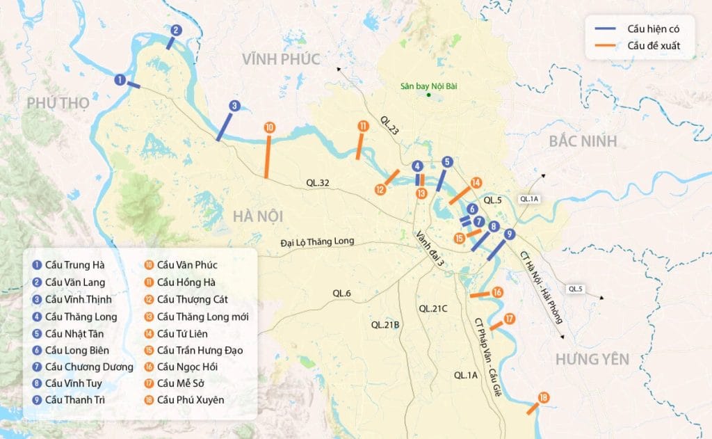 Cầu Ngọc Hồi - Tuyến Giao Thông Quan Trọng Tại Alluvia City 2 Quy hoạch các cây cầu bắc qua sông Hồng tại Hà Nội