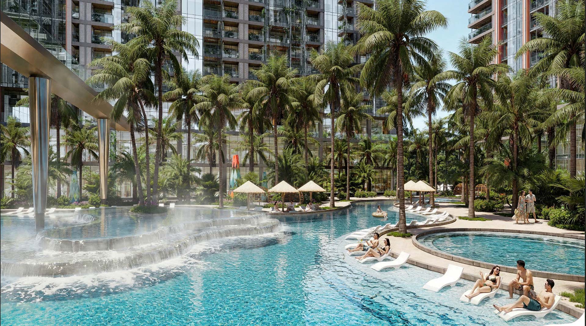 Tiện ích hồ bơi khoáng nóng nội khu tại căn hộ Alumi Alluvia City mang phong cách resort giữa không gian xanh nhiệt đới, mang đến trải nghiệm thư giãn, chăm sóc sức khỏe và chuẩn sống wellness cao cấp.