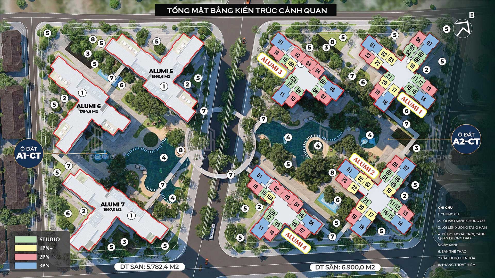 Mặt bằng các tòa căn hộ tại Alumi - Alluvia City