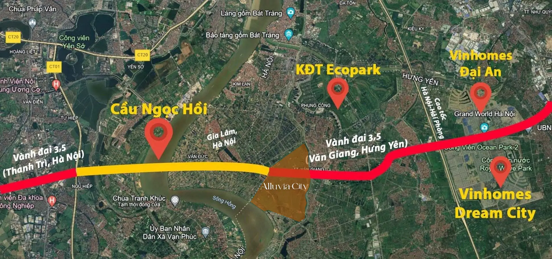 Tuyến vành đai 3.5 chạy ngang qua dự án Alluvia City Alluvia City sở hữu vị trí chiến lược ngay trục Vành đai 3.5